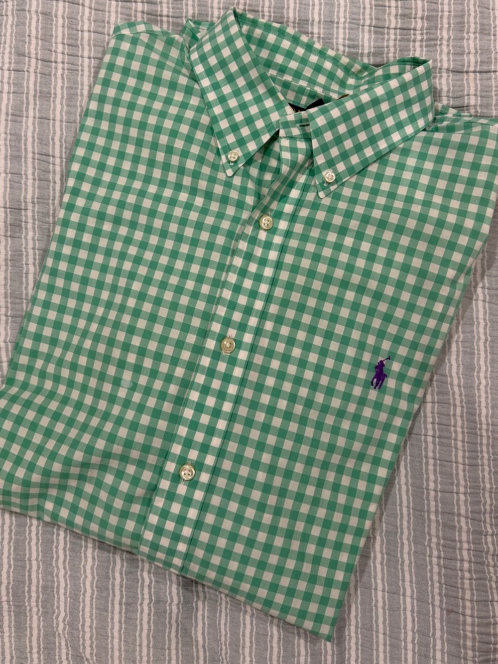 Ralph Lauren Green and White Gingham Button-Down Shirt